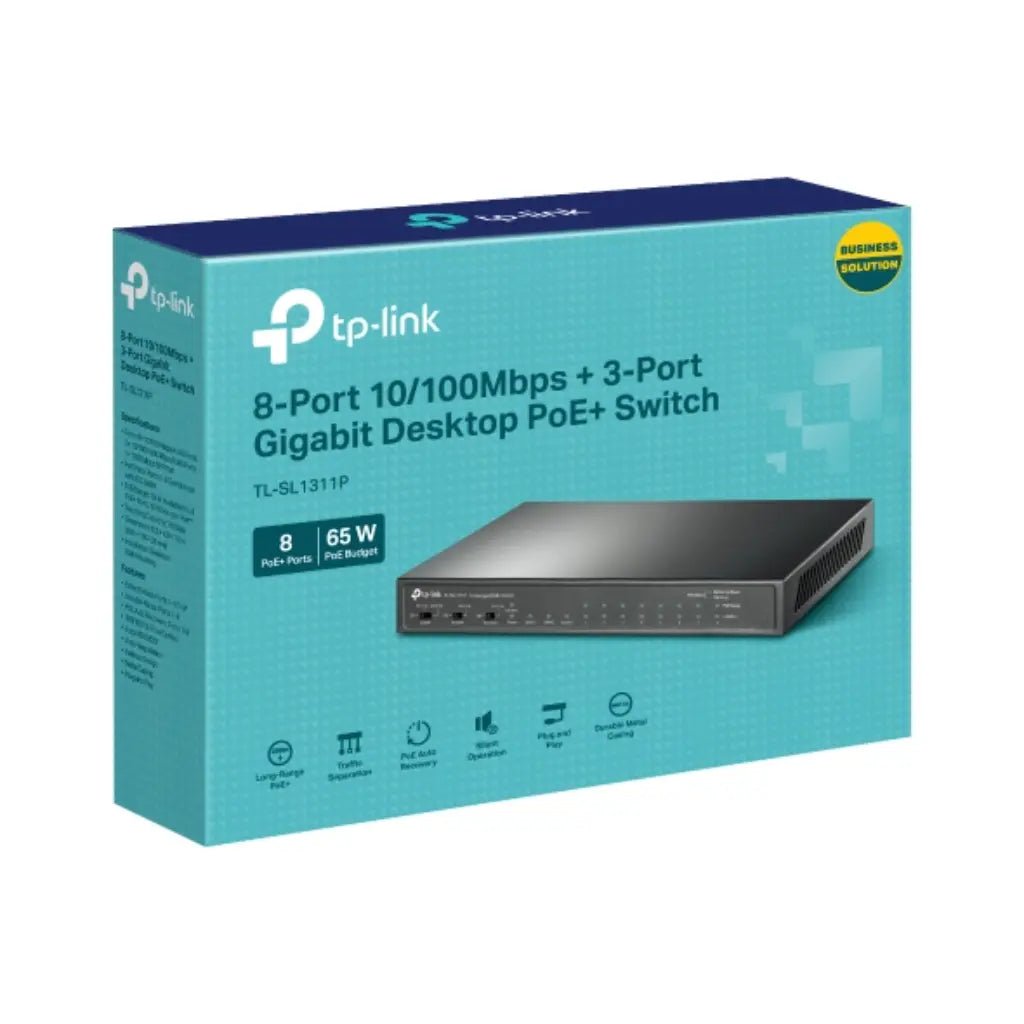 TP-Link TL-SL1311P 11-Port Desktop PoE+ Switch with 8 Fast Ethernet and 3 Gigabit Ports