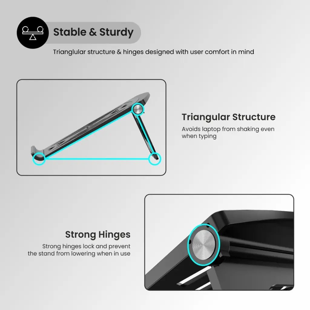 Portronics My Buddy Hexa 5 Foldable Laptop Stand with Adjustable Height and Ergonomic Design