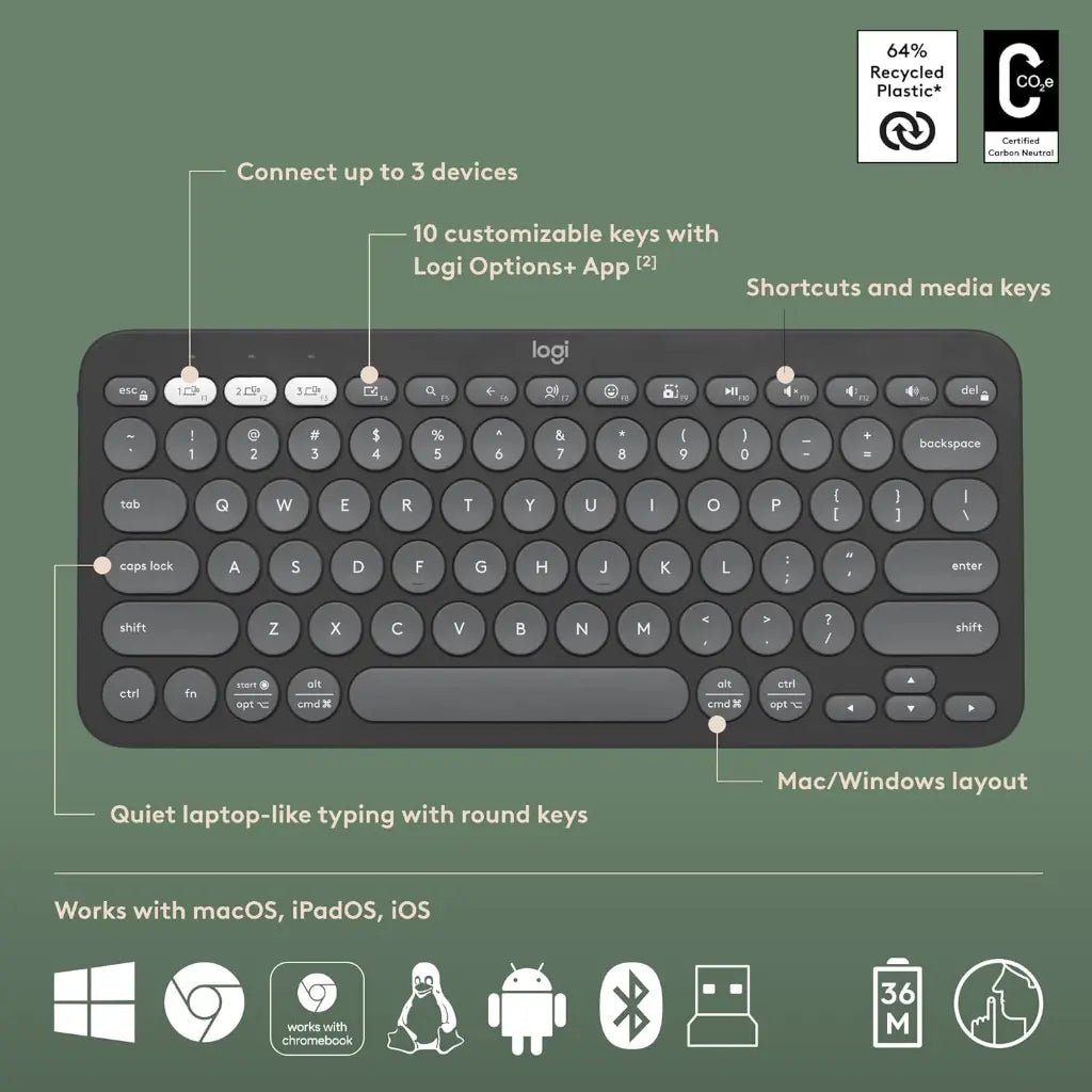 Logitech Pebble 2 Wireless Bluetooth Keyboard and Mouse Combo with Logi Bolt Receiver