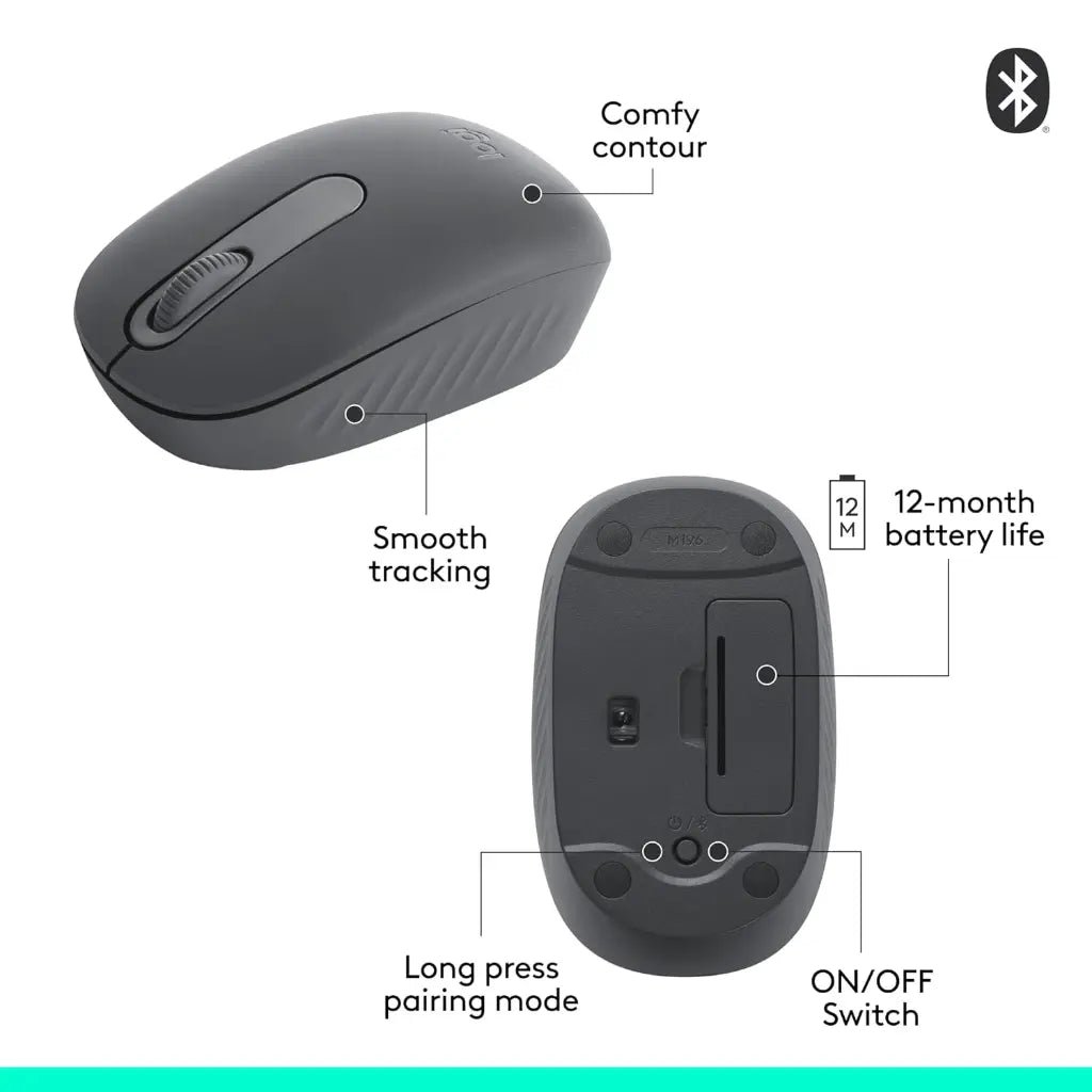 Logitech M196 Compact Bluetooth Wireless Optical Mouse - Graphite
