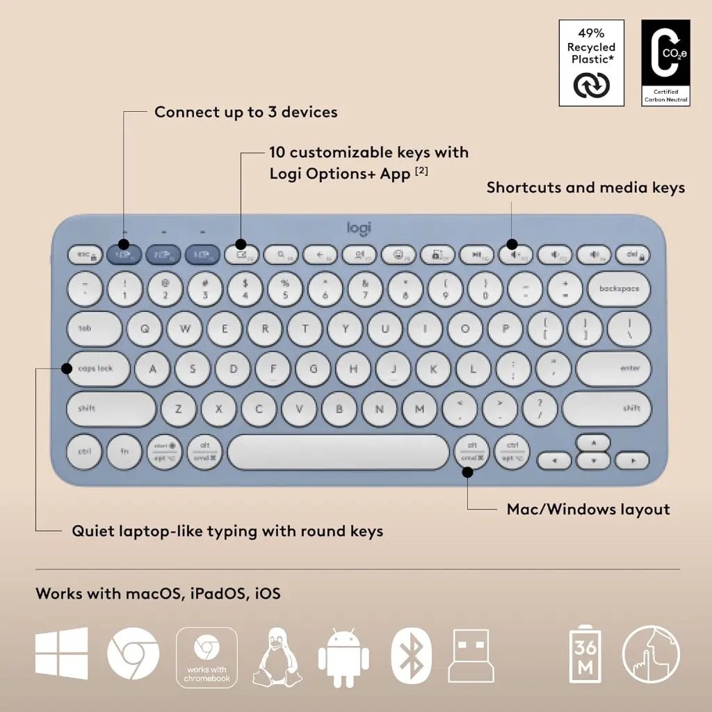 Logitech Pebble 2 Slim Multi-Device Wireless Bluetooth Keyboard and Mouse Combo - Tonal Blue