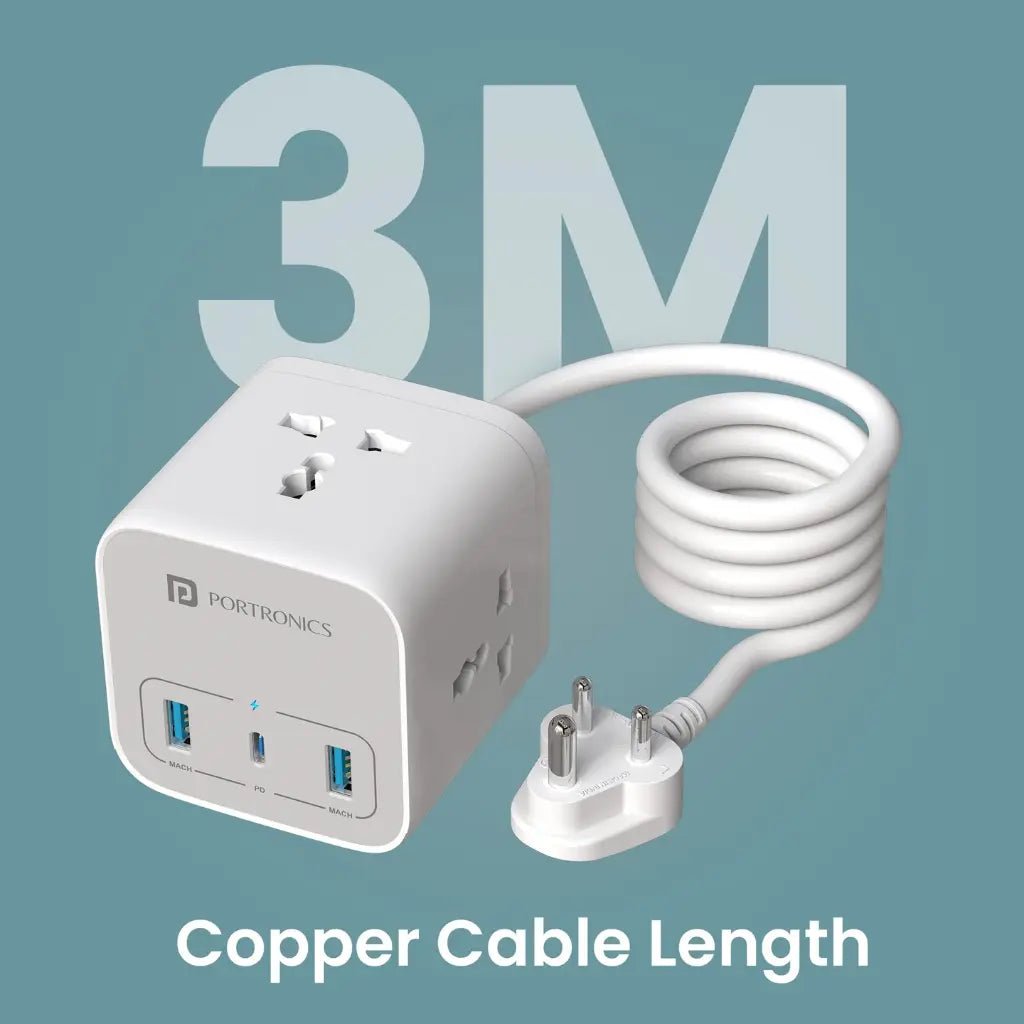 Portronics Volt 20W High-Speed Smart Desktop Charger with 3-Meter Copper Cable