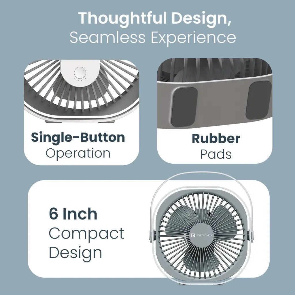 Portronics CoolCube POR 3051 Portable Rechargeable Desktop Fan with 2400mAh Battery - Compact Cooling Solution