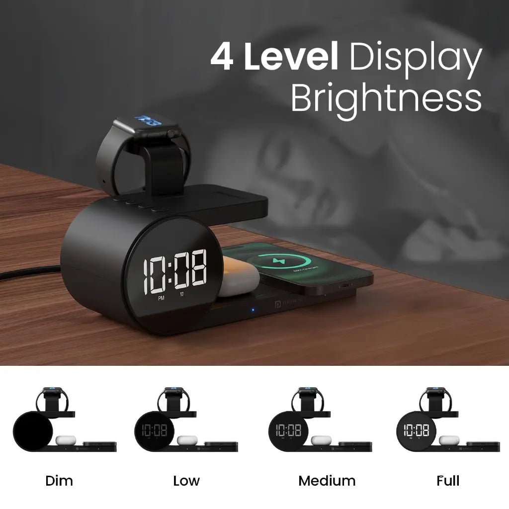 Portronics Freedom 6 POR 2130 15W 5-in-1 Fast Wireless Charging Station with Digital Alarm Clock
