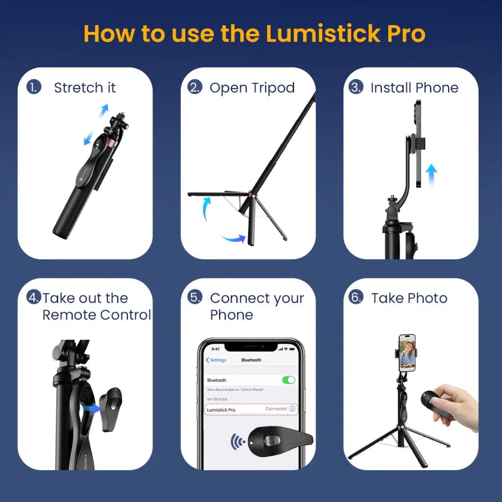 Portronics Lumistick Pro POR 2064 Portable Selfie Stick Tripod with Detachable Bluetooth Remote and LED Light