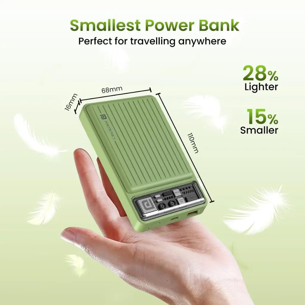 Portronics Luxcell Mini 10K 10000mAh Portable Power Bank with 22.5W Fast Charging Capability - Green