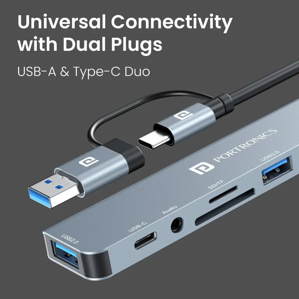 Portronics Mport 8 Plus (POR 3044) 8-in-1 Dual USB Hub with USB 3.0 Connectivity