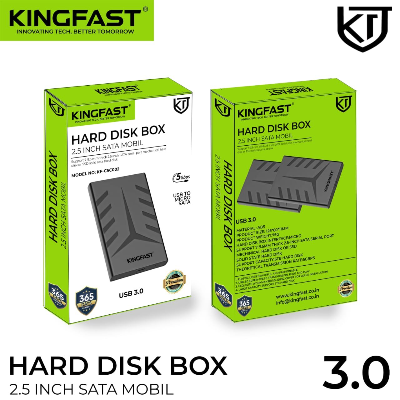 KINGFAST USB 3.0 External HDD/SSD Enclosure - Lightweight