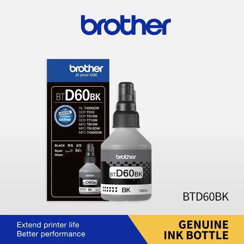 Brother BT-D60BK Ultra High Yield Black Ink Refill Bottle (108ml) for DCP-T and MFC-T Series Printers