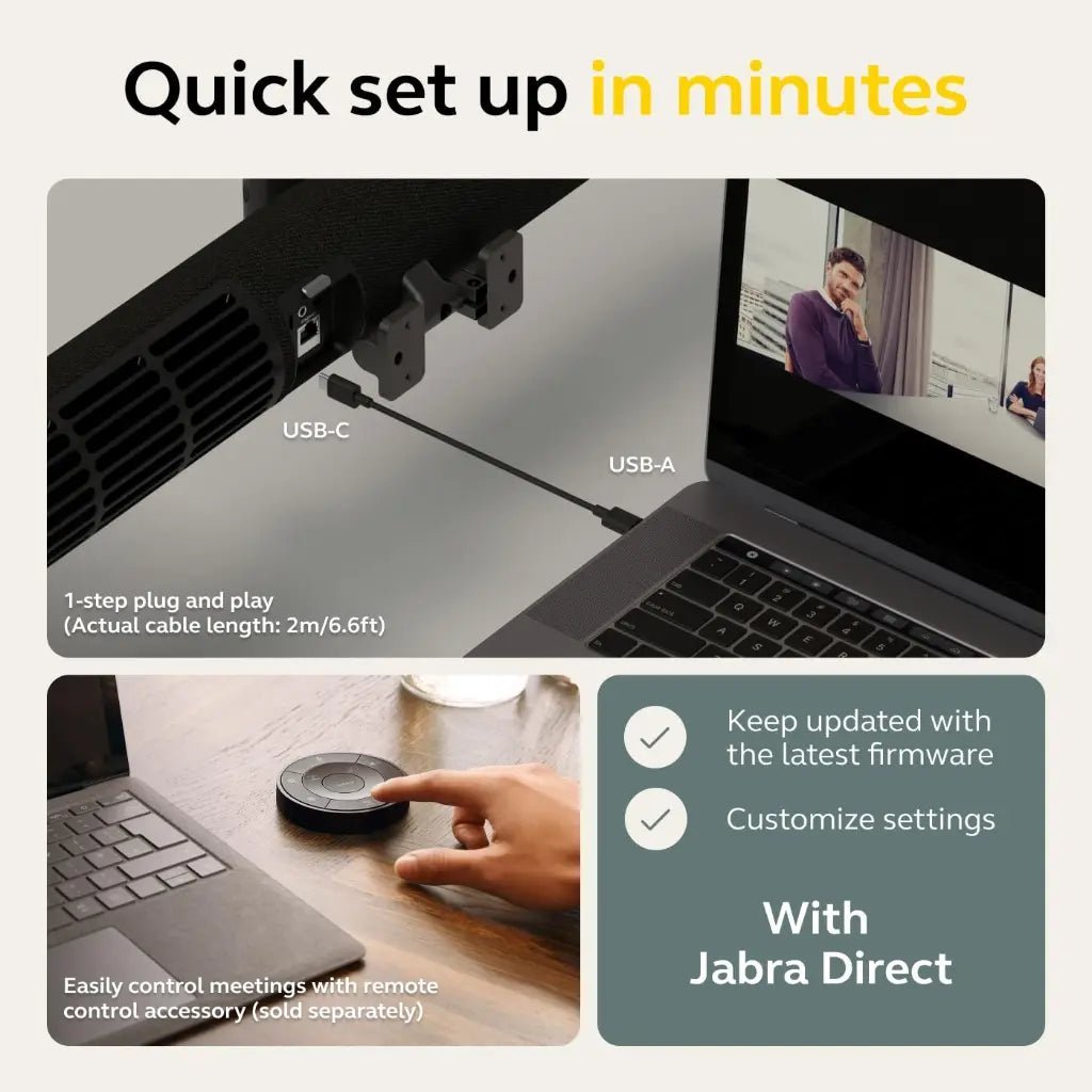 Jabra PanaCast 50 180° Panoramic 4K Intelligent Video Bar for Meeting Rooms with 13MP Triple Cameras and 8-Microphone Array