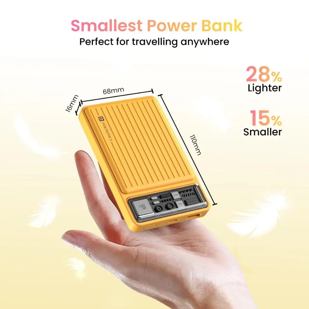 Portronics Luxcell Mini 10K 10000mAh Portable Power Bank with 22.5W Fast Charging - Yellow
