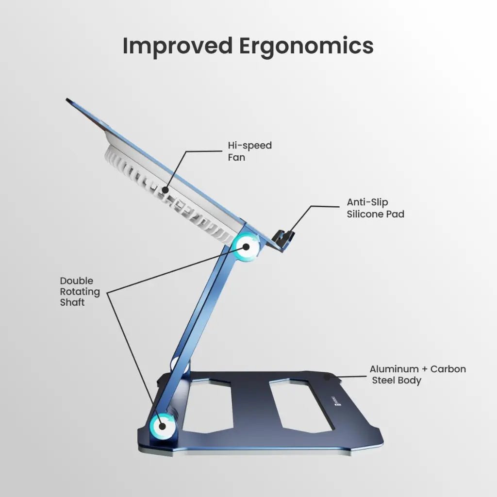 Portronics My Buddy K10 Adjustable Laptop Stand with Integrated Cooling Fan and Ergonomic Design