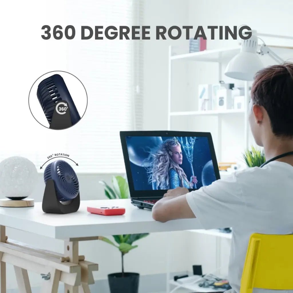 Portronics 360-Degree Rotatable Portable Rechargeable Fan with 3 Speed Modes