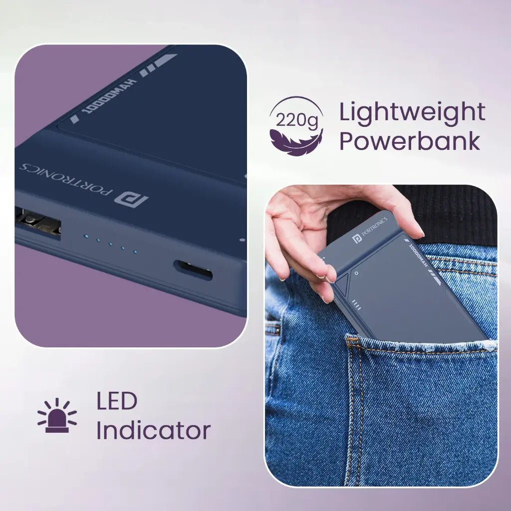 Portronics Luxcell Uno 10000mAh 22.5W Fast Charging Power Bank with LED Display