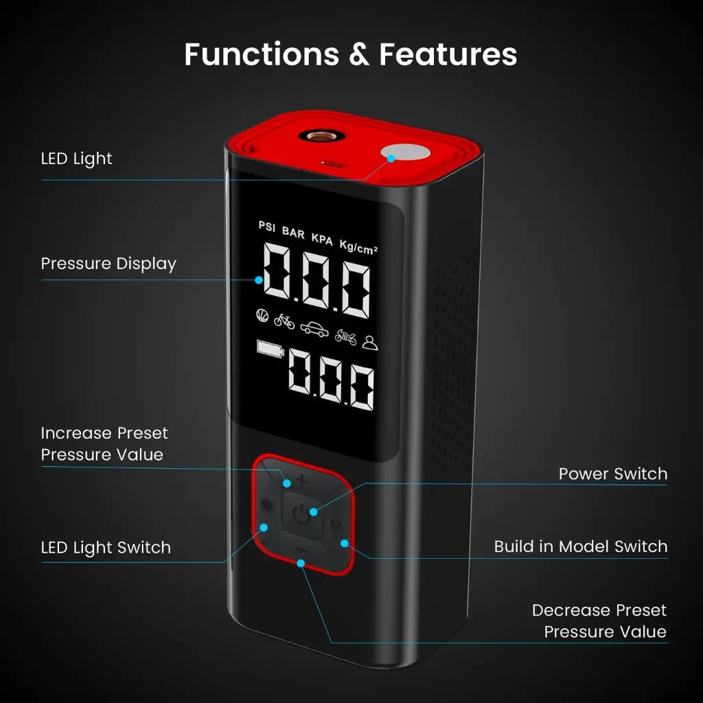 Portronics Vayu 2.0 Portable Rechargeable Tyre Inflator with 150 PSI Capacity
