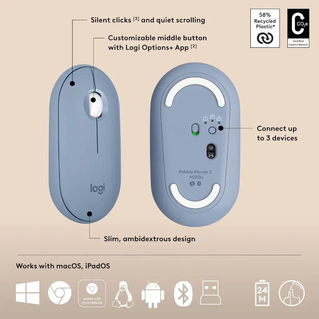 Logitech Pebble 2 Slim Multi-Device Wireless Bluetooth Keyboard and Mouse Combo - Tonal Blue