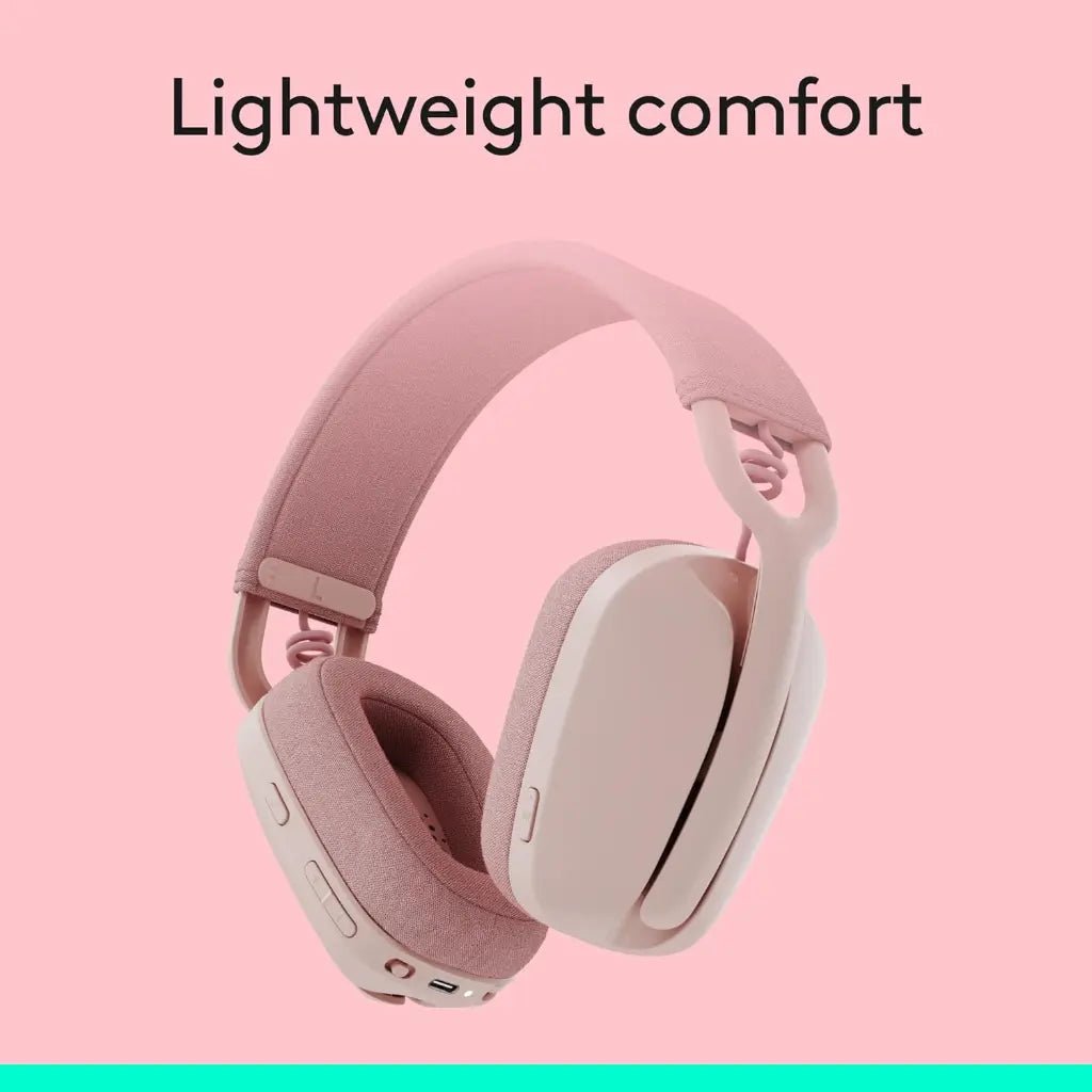 Logitech Zone Vibe 100 Lightweight Over-Ear Wireless Bluetooth Headphones with Noise-Cancelling Microphone - Rose