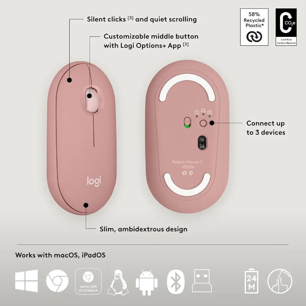 Logitech Pebble 2 Wireless Bluetooth Keyboard and Mouse Combo with Logi Bolt Receiver