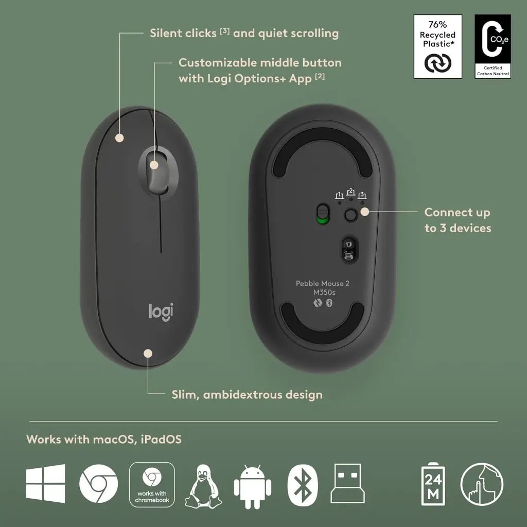 Logitech Pebble 2 Wireless Bluetooth Keyboard and Mouse Combo with Logi Bolt Receiver