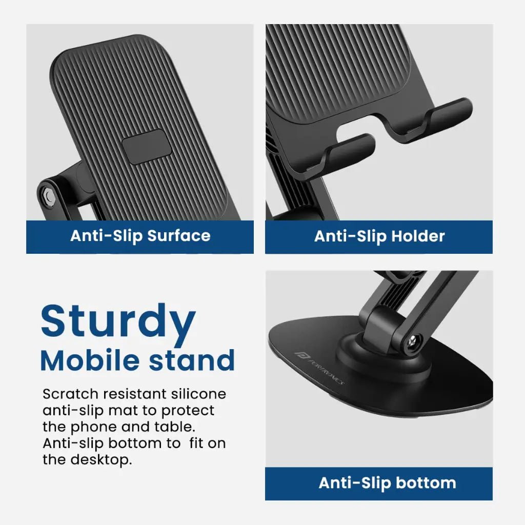 Portronics Mobot III Adjustable Mobile and Tablet Stand with 360-Degree Rotating Base