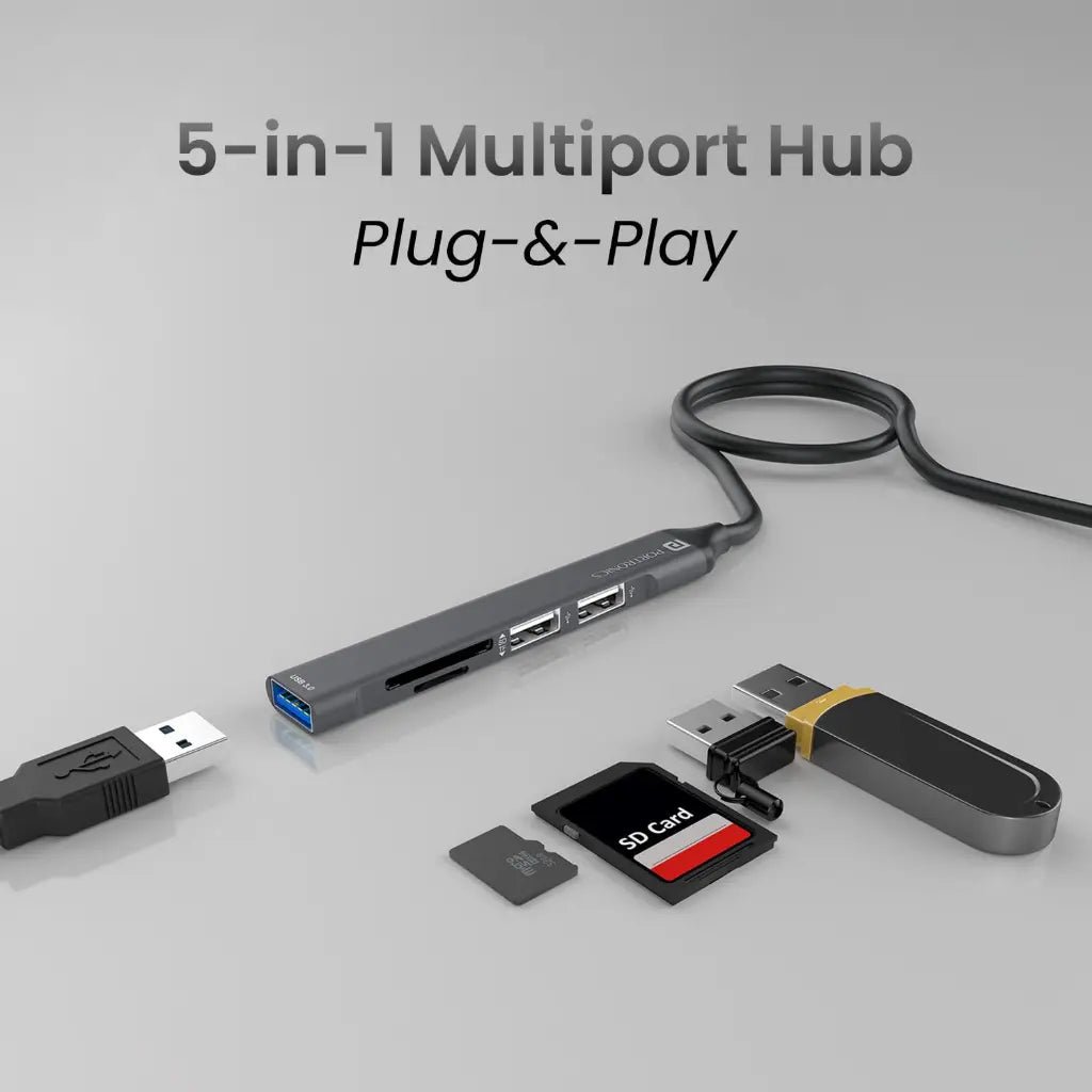 Portronics Mport 31 Plus 5-in-1 USB 3.0 Hub with USB-A and USB-C Ports