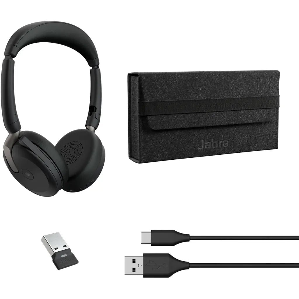 Jabra Evolve2 65 Flex MS Wireless Headset with Active Noise Cancellation and USB-A Link 380A Adapter