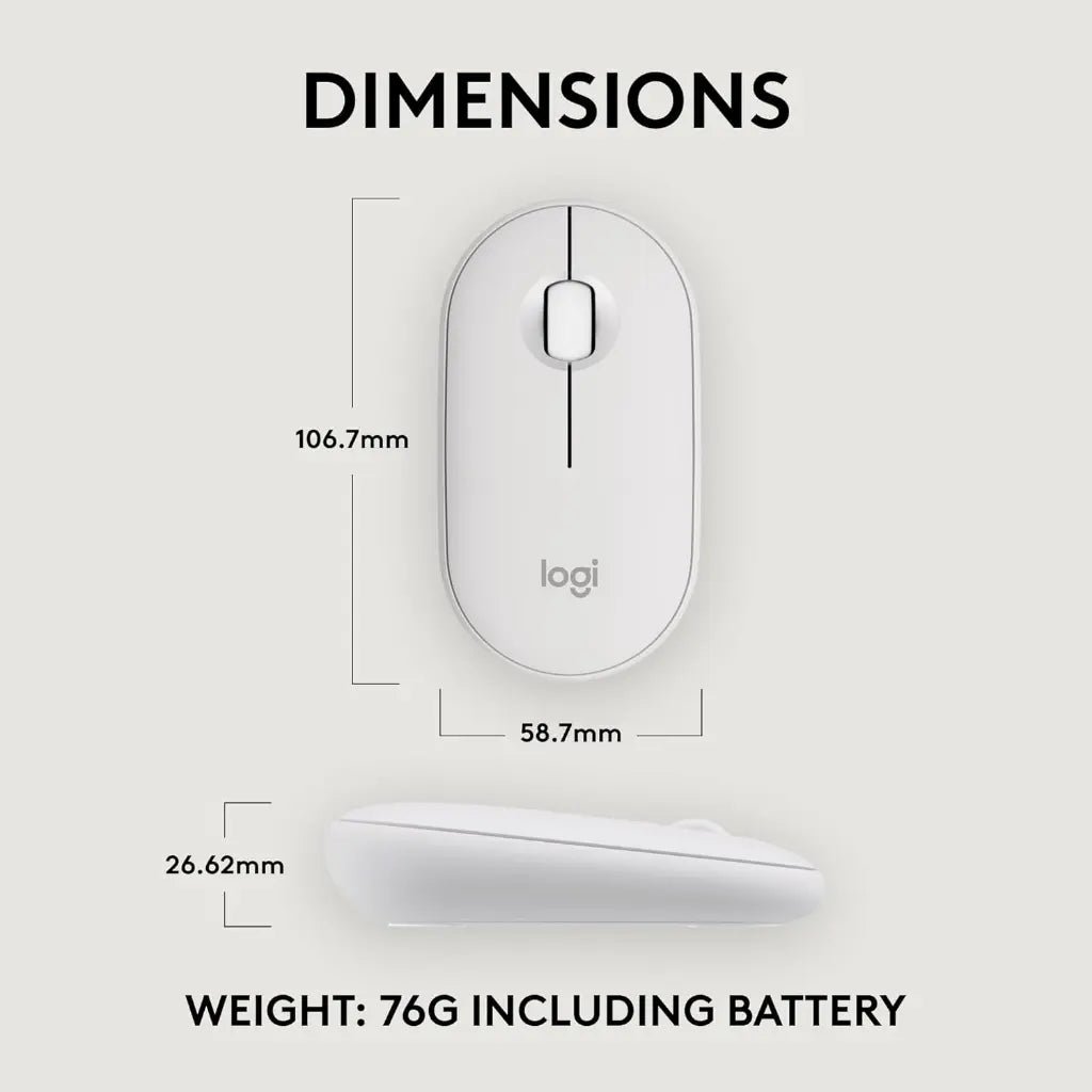 Logitech Pebble Mouse 2 M350s Slim Multi-Device Bluetooth Wireless Mouse - Tonal White