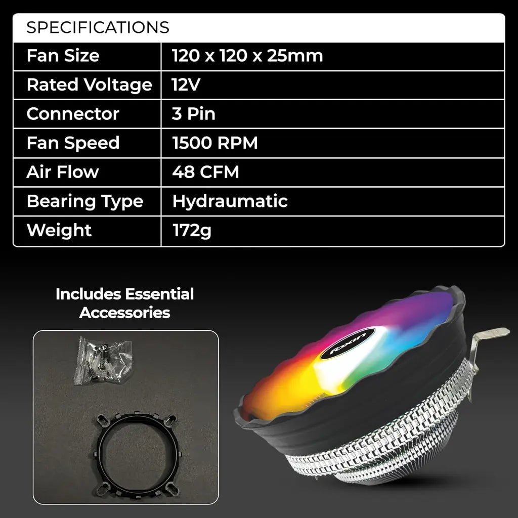 Foxin FCF 002 120mm RGB CPU Cooling Fan with Hydramatic Bearing - High Performance Silent Cooler