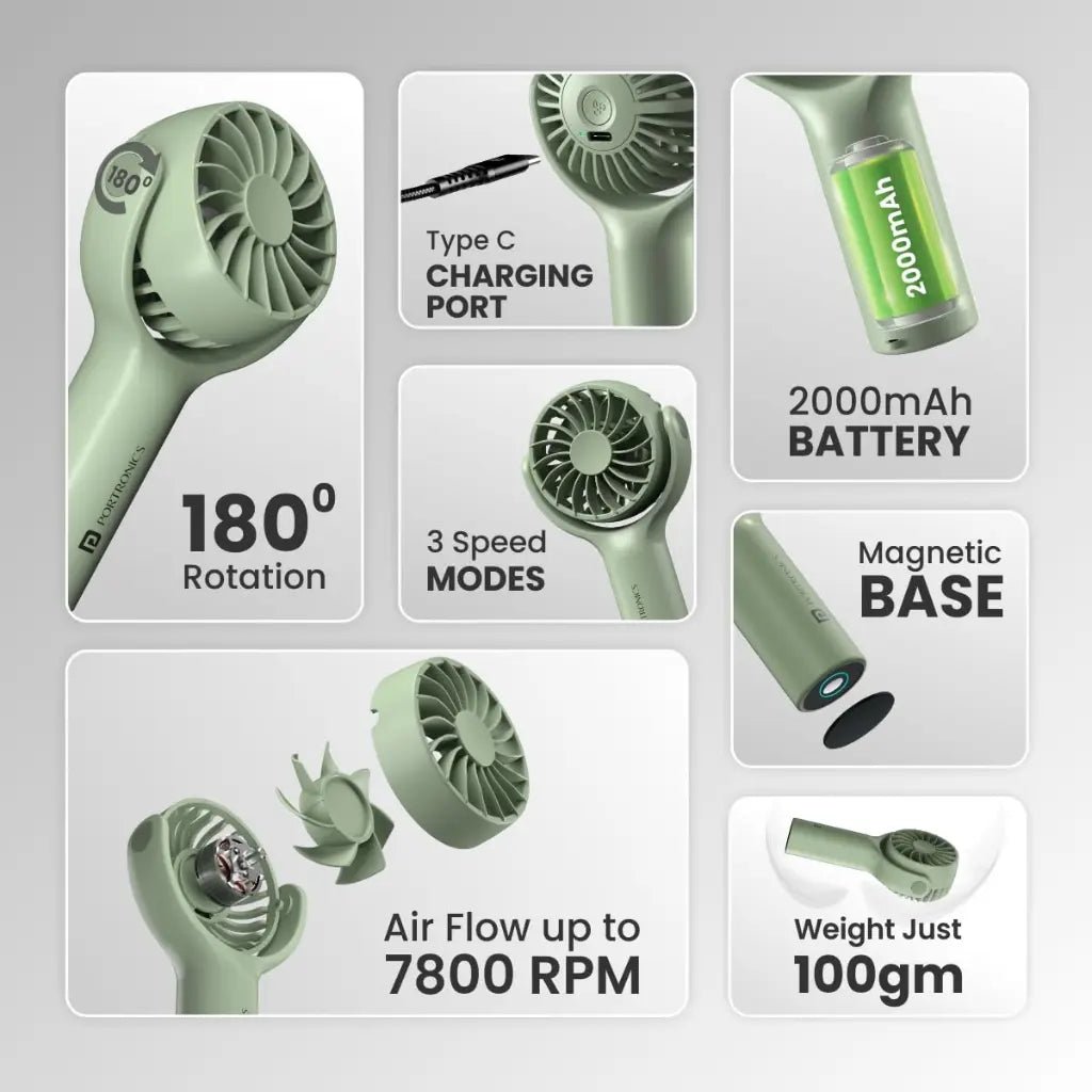 Portronics Toofan Mini POR 1927 Portable Rechargeable Handheld Pocket Fan