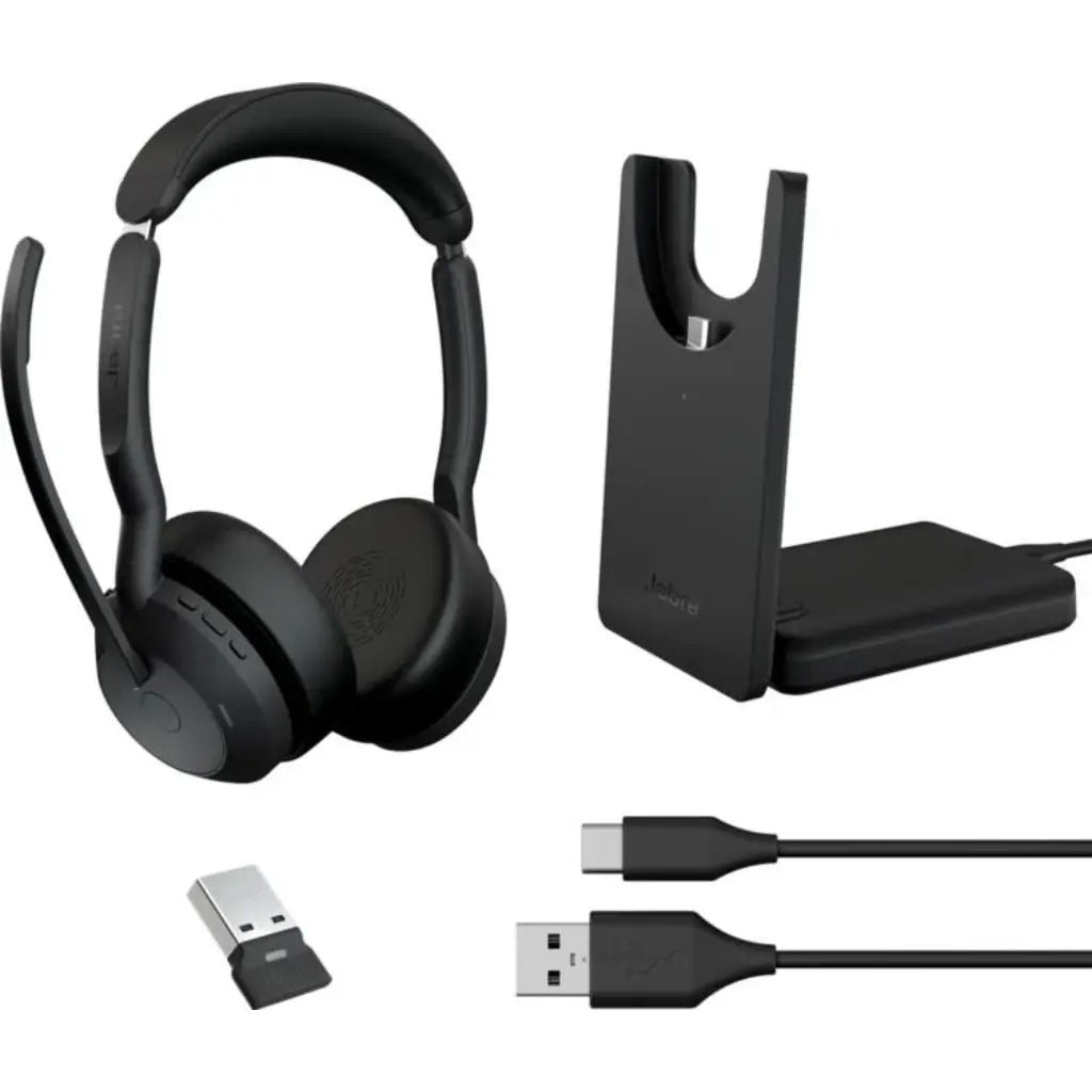 Jabra Evolve2 55 Professional UC Stereo Bluetooth Headset with Active Noise Cancellation and Charging Stand