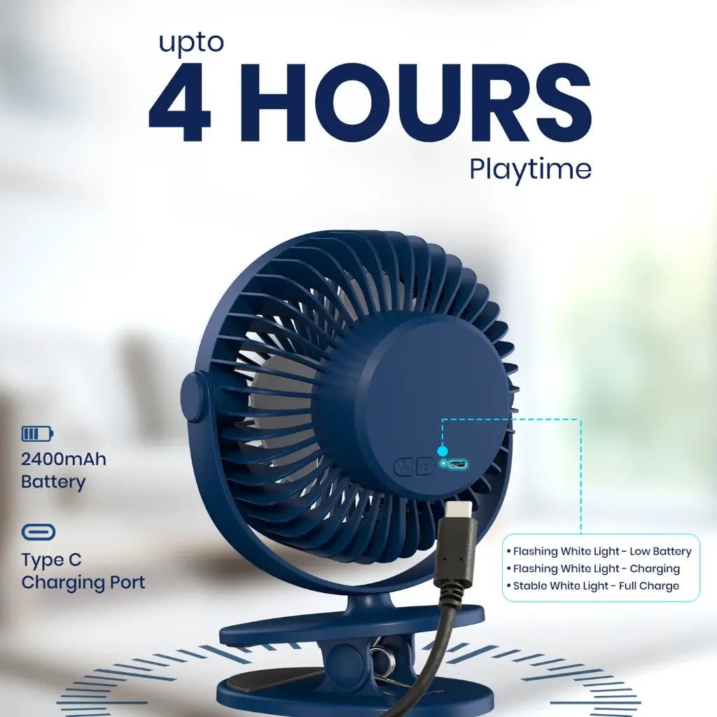 Portronics ClipCool POR 3050 Portable Rechargeable Clip-On Desk Fan with Integrated Ring LED Light