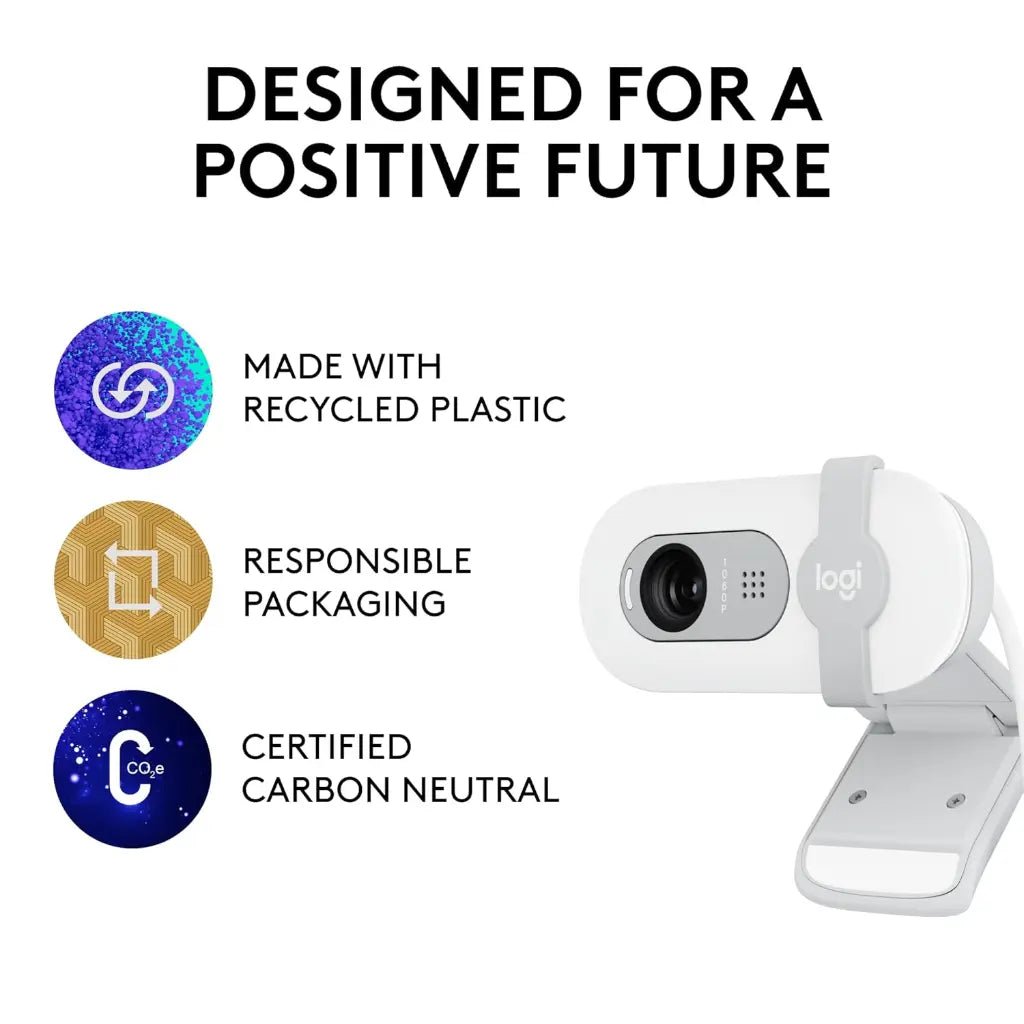 Logitech BRIO 100 Full HD 1080p USB-A Webcam with Integrated Privacy Shutter and Noise-Reducing Microphone - Off White