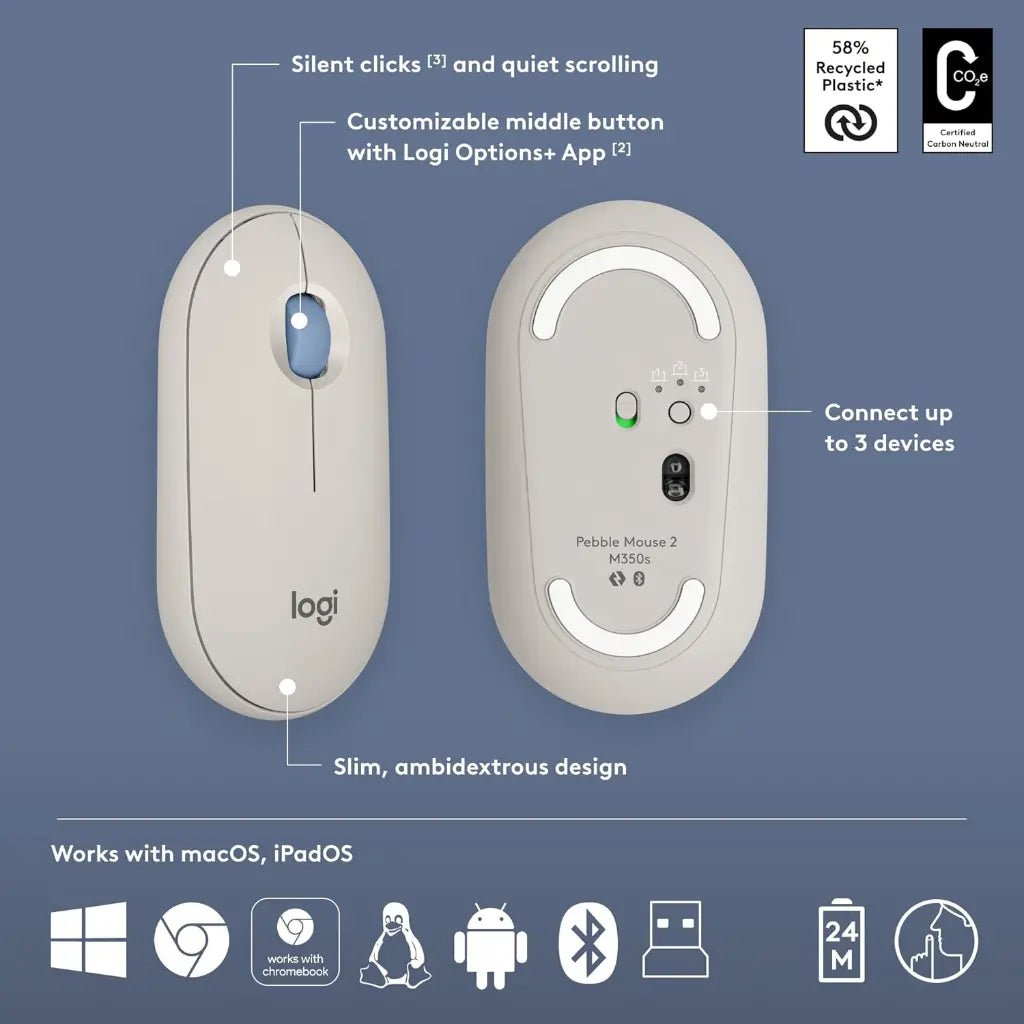 Logitech Pebble 2 Multi-Device Bluetooth Wireless Keyboard and Mouse Combo - Tonal Sand