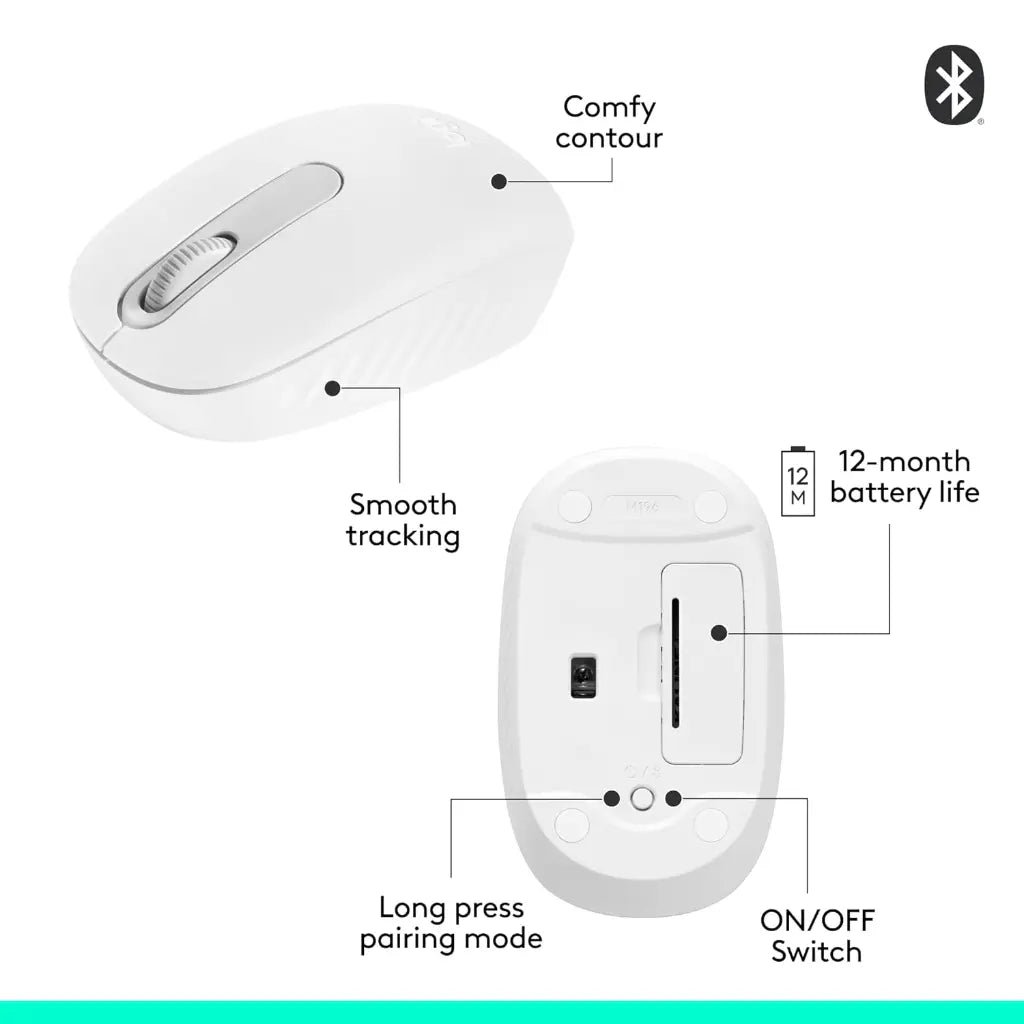 Logitech M196 Bluetooth Wireless Optical Mouse - Off White - Compact Ergonomic Design