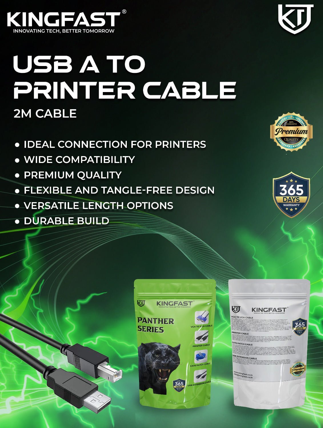Kingfast 20 Meter USB 2.0 Type-A to Printer Cable with Signal Booster Chip