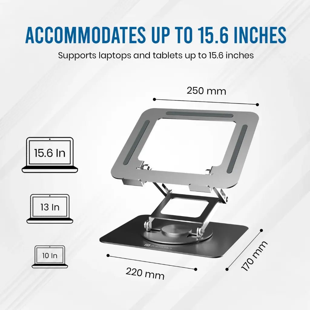 Portronics My Buddy K11 Pro Ergonomic Laptop Stand with Adjustable Height and 360-Degree Rotation