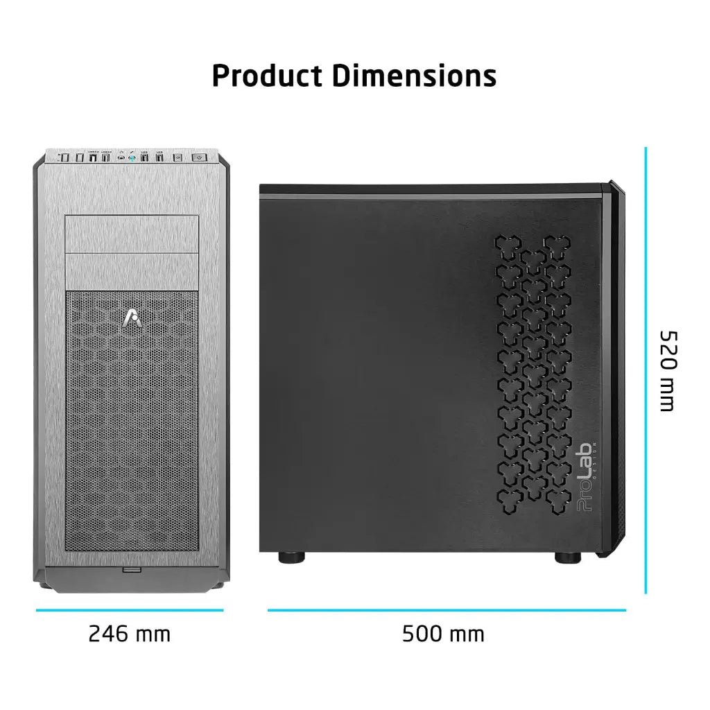 Prolab Design AI748 Full-Tower Workstation Case with High Airflow Mesh Front Panel - Black