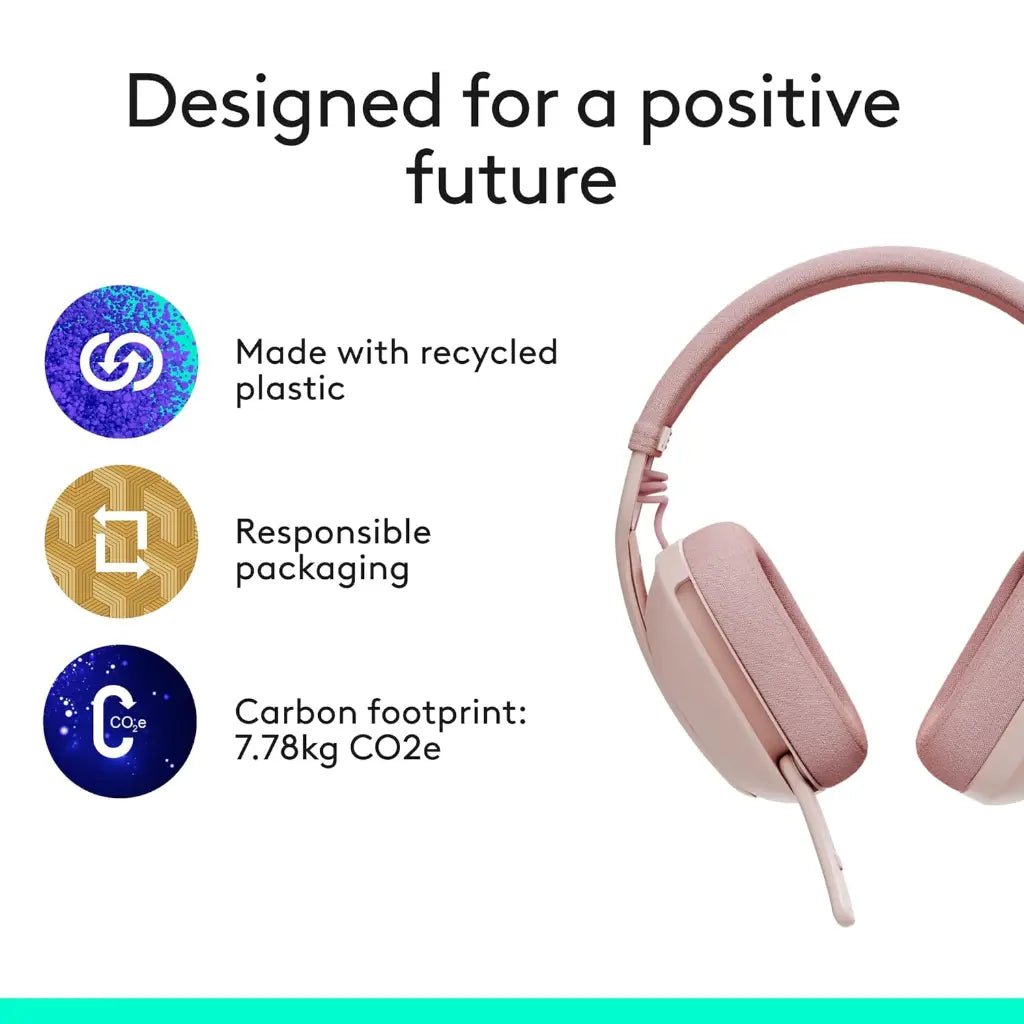 Logitech Zone Vibe 100 Lightweight Over-Ear Wireless Bluetooth Headphones with Noise-Cancelling Microphone - Rose