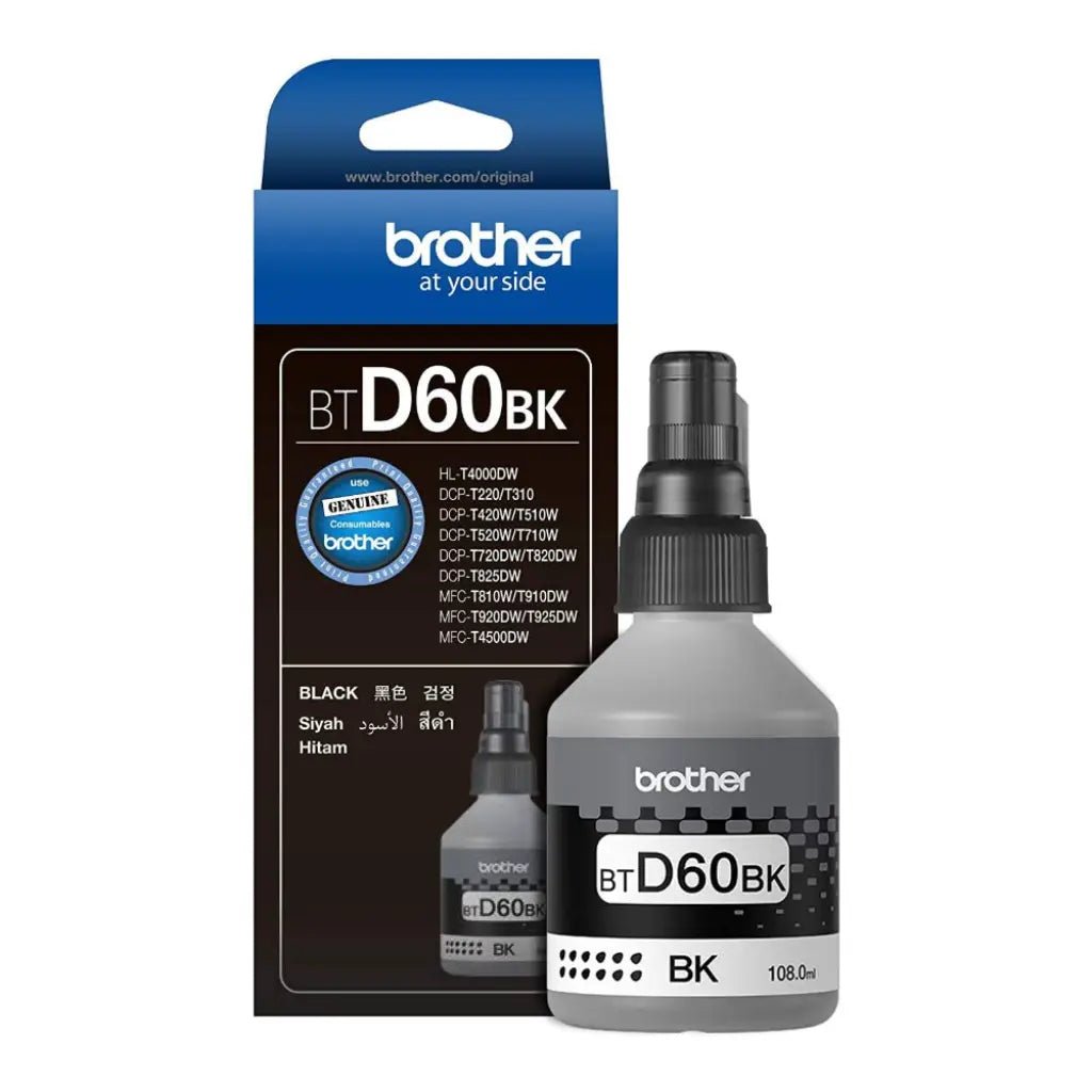 Brother BT-D60BK Ultra High Yield Black Ink Refill Bottle (108ml) for DCP-T and MFC-T Series Printers