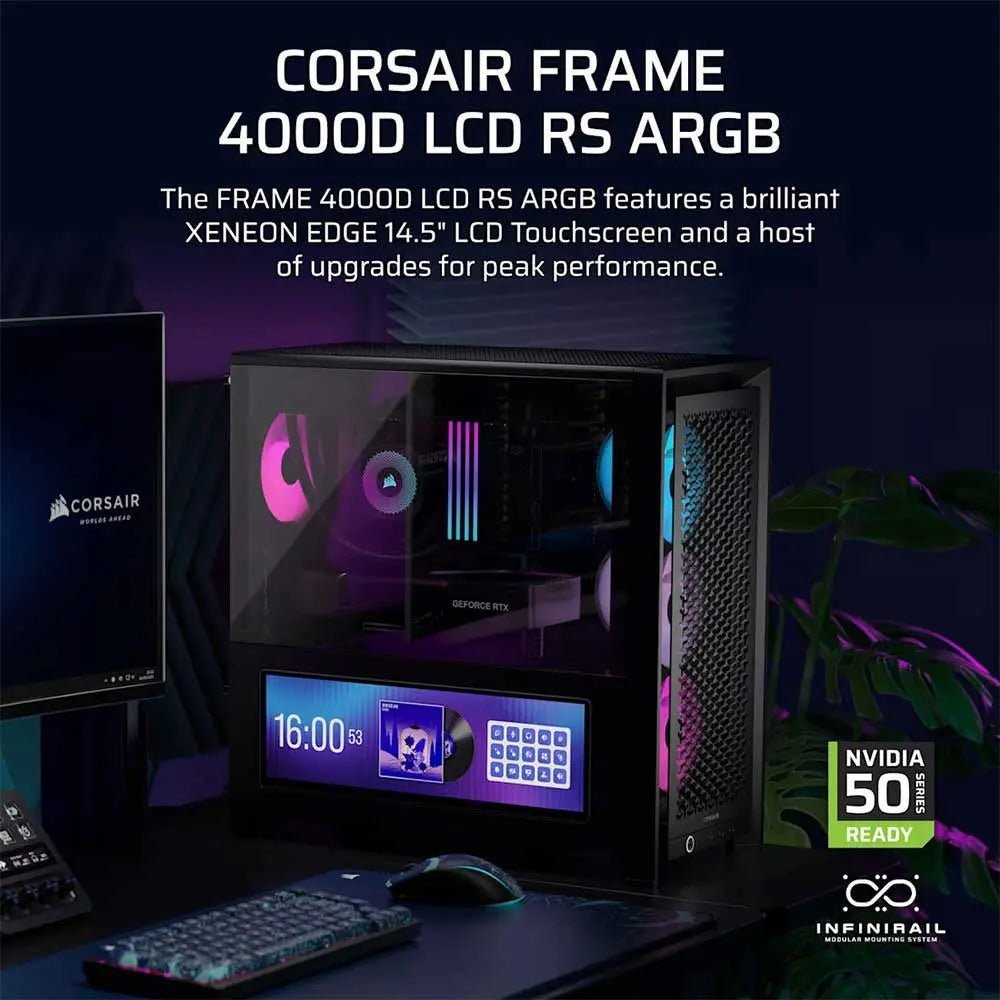 CORSAIR 4000D RS ARGB Mid-Tower ATX PC Case - Black with Integrated LCD Display