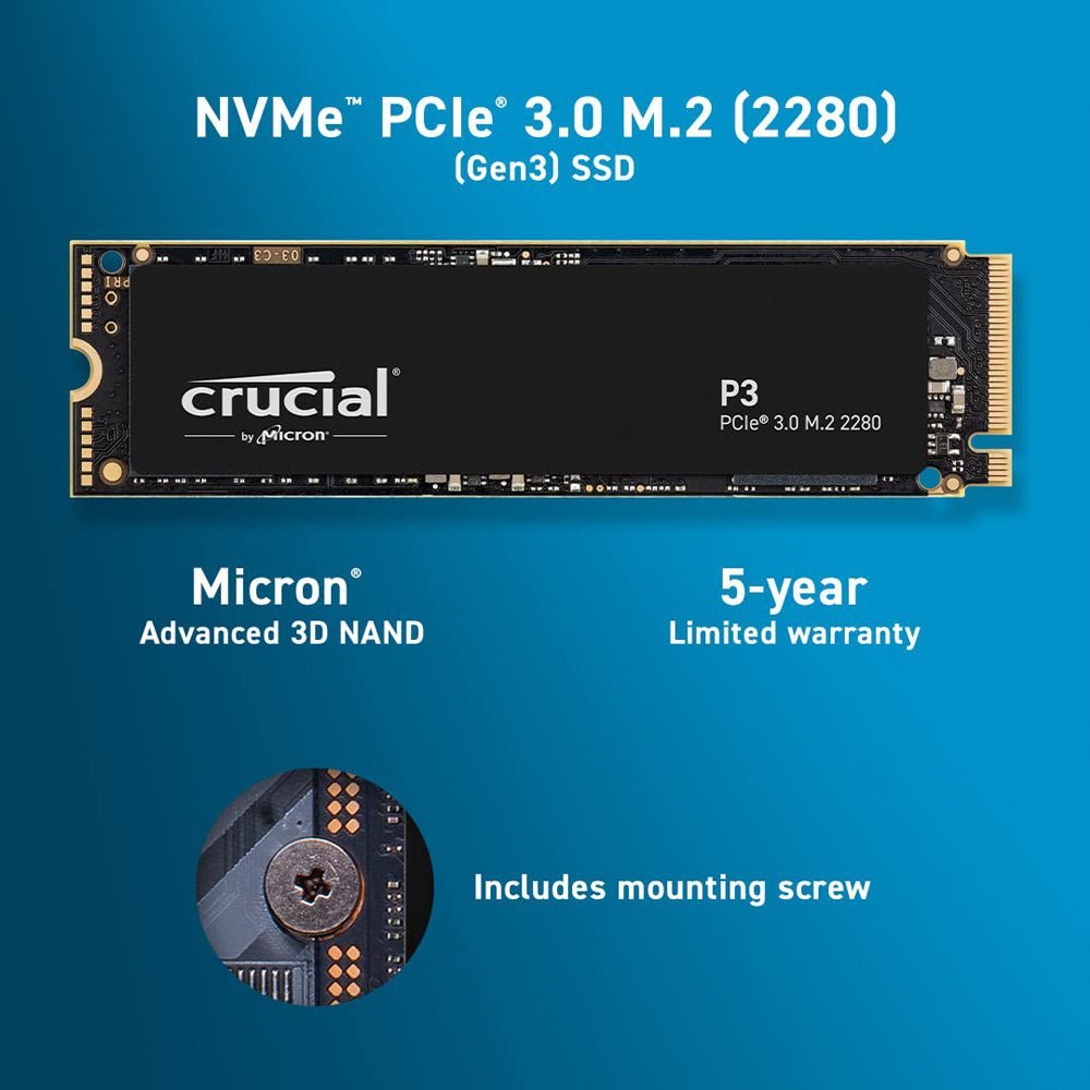Crucial P3 500GB M.2 NVMe PCIe 3.0 Internal Solid State Drive (SSD)