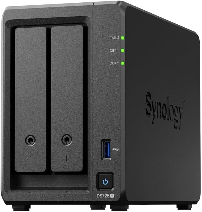Synology DiskStation DS725+ 2-Bay Network Attached Storage (NAS) with 2.5GbE Connectivity and 4K Video Transcoding Support