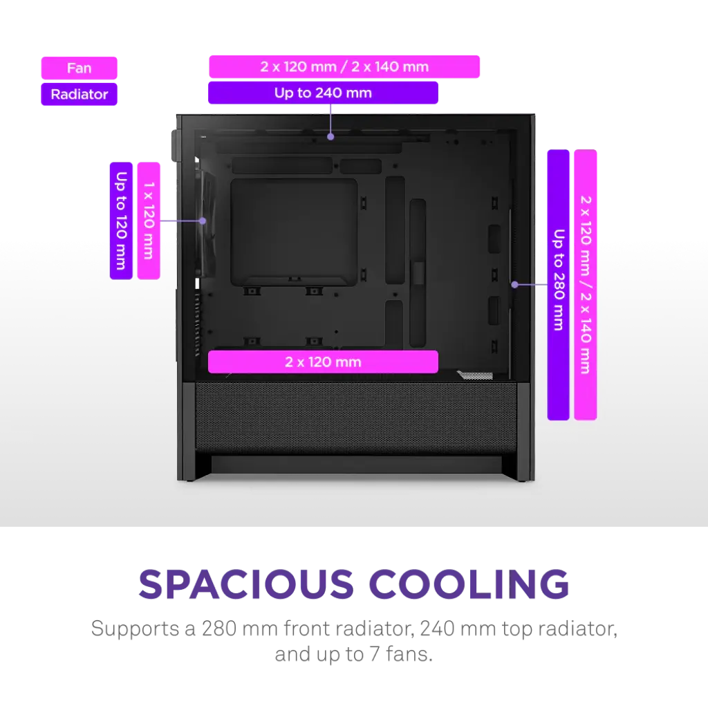 NZXT H3 Flow Compact Tempered Glass Micro-ATX Mid-Tower Airflow PC Case