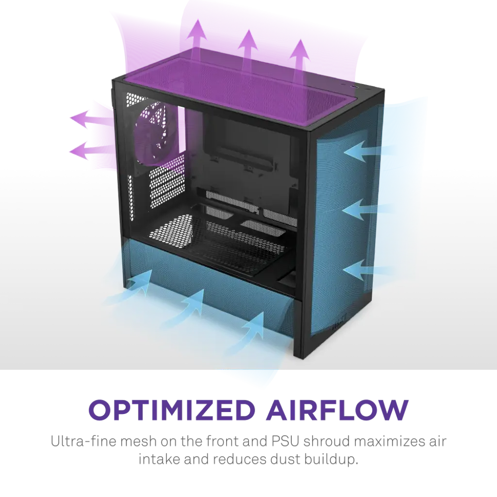 NZXT H3 Flow Compact Tempered Glass Micro-ATX Mid-Tower Airflow PC Case
