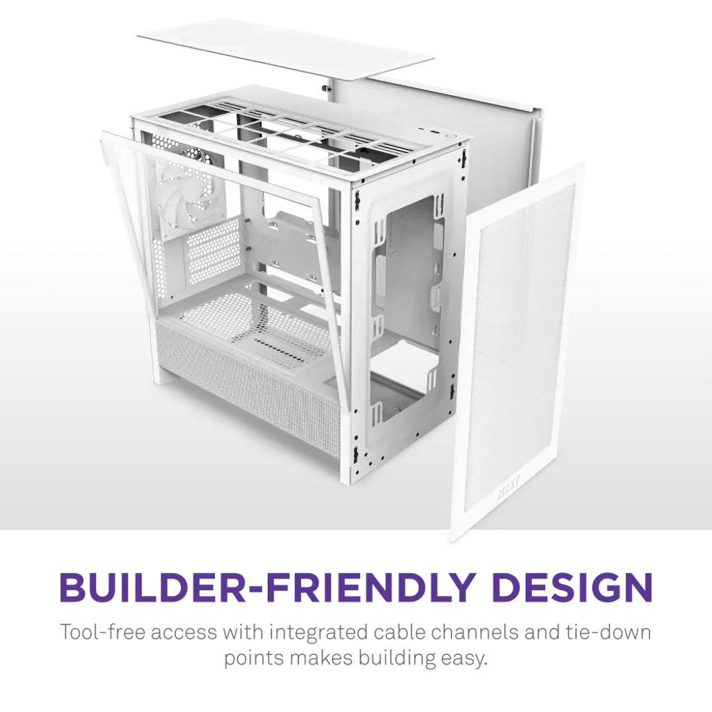NZXT H3 Flow Tempered Glass Micro-ATX Mid-Tower Airflow PC Case - White