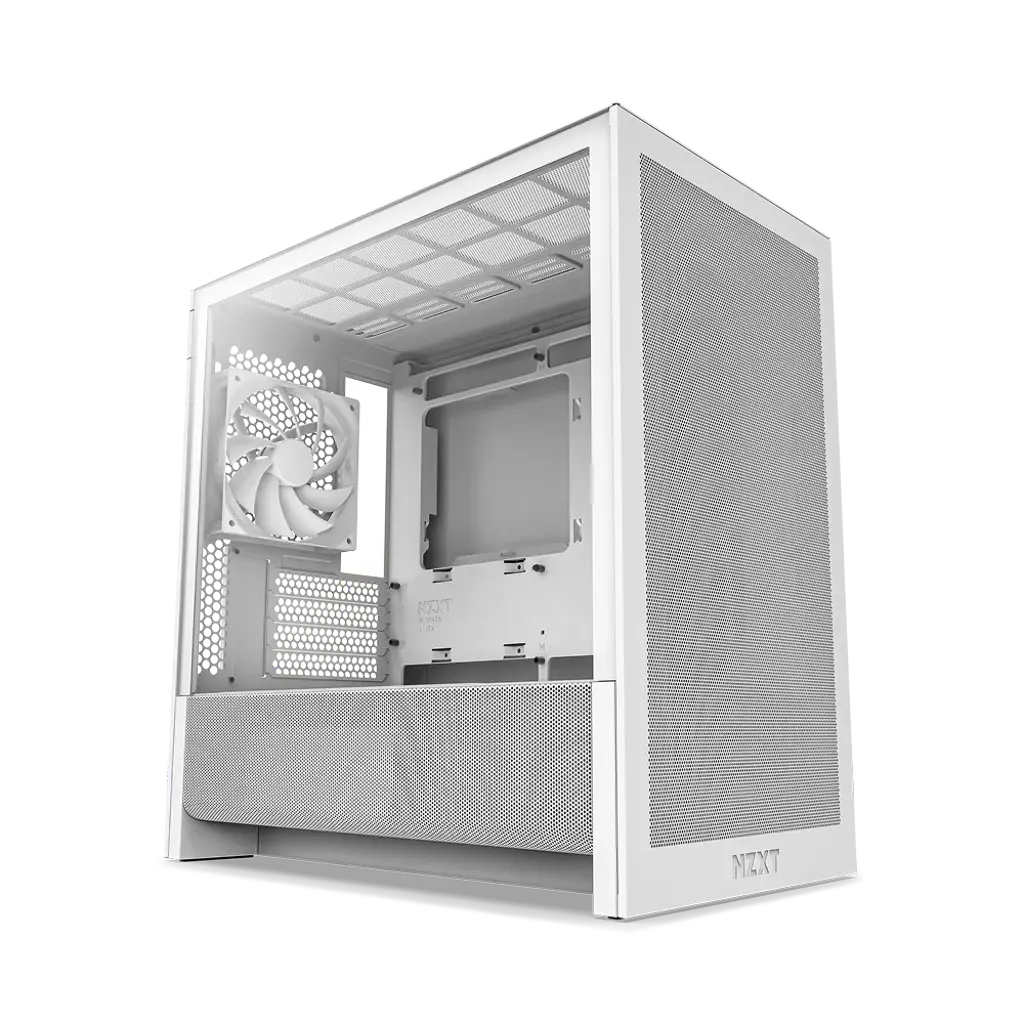 NZXT H3 Flow Tempered Glass Micro-ATX Mid-Tower Airflow PC Case - White