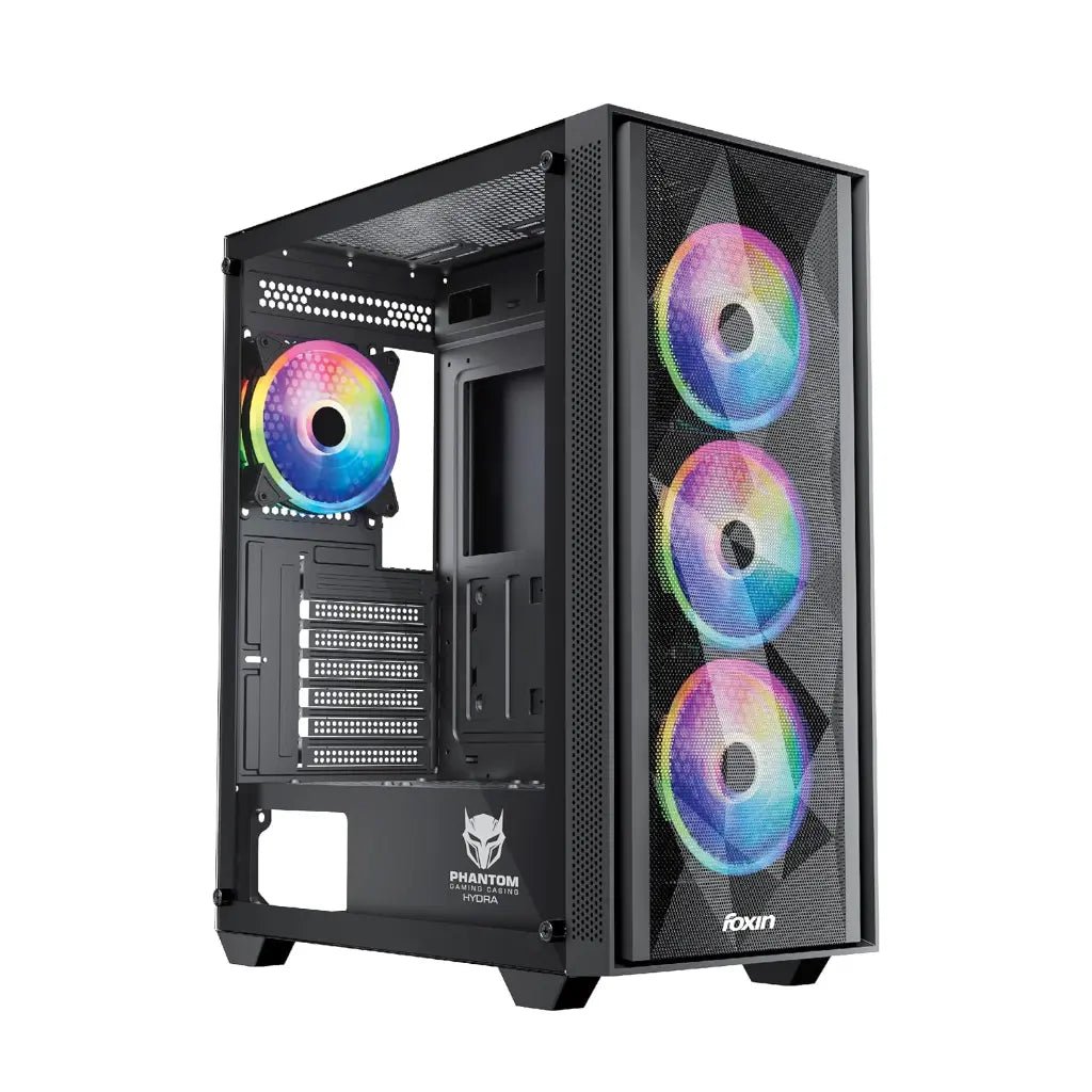 Foxin Hydra Mid Tower Gaming Case with Tempered Glass Side Panel and 4x 120mm ARGB Fans