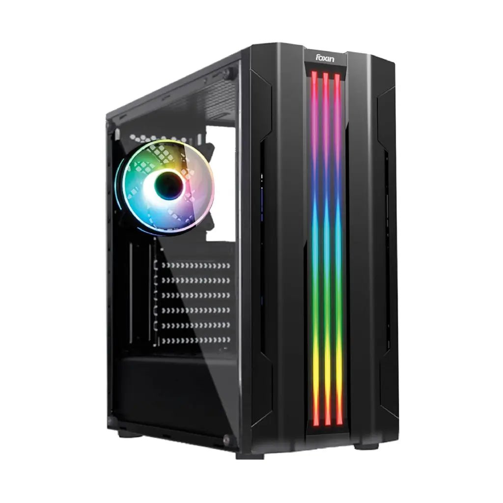 Foxin Lumina Mid Tower Gaming Cabinet with 120mm Rear ARGB Fan - Tempered Glass Side Panel
