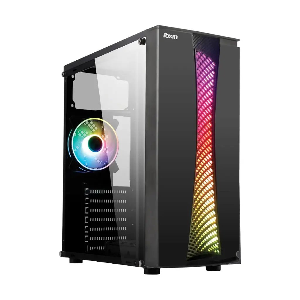 Foxin Spectra Mid Tower ATX Computer Case with Tempered Glass Side Panel and Pre-Installed 120mm ARGB Fan