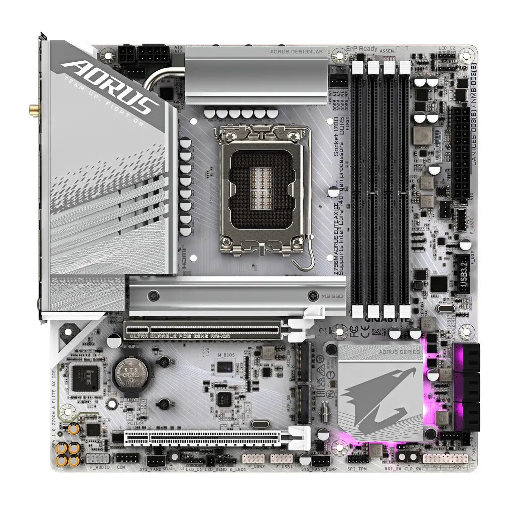 Gigabyte Z790M AORUS ELITE AX ICE Intel Z790 LGA1700 DDR5 Micro-ATX Motherboard with Wi-Fi 6E